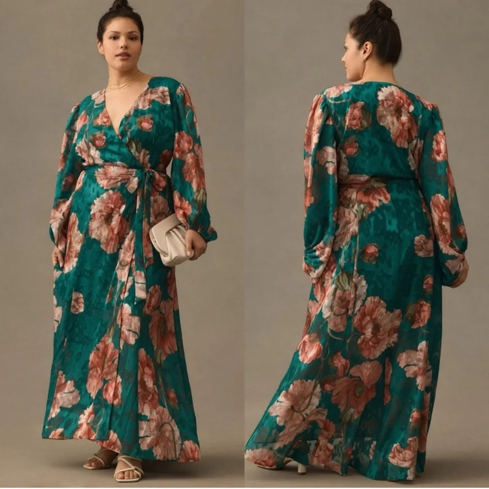 NWT Anthropologie Hutch Floral V-Neck Textured Wrap Maxi Dress - Picture 13 of 13